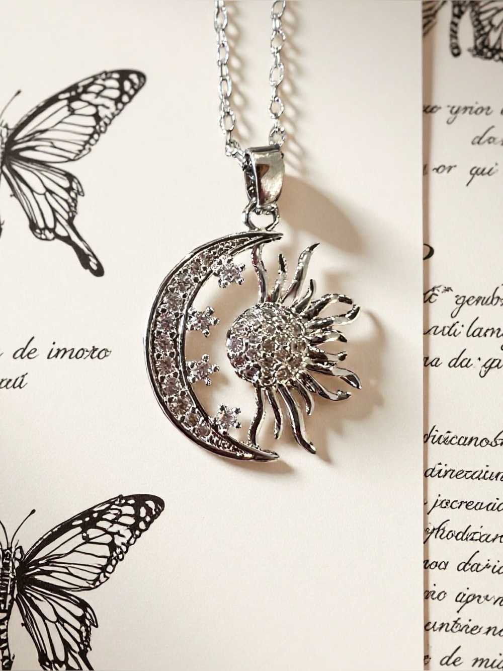 Silver Sun, Stars, and Moon Pendant Necklace - Celestial Sparkle - Picture 7 of 17